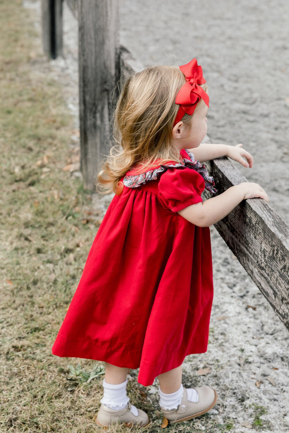 Bailey Boys Girls Red Corduroy Float Dress with Winter Holiday Plaid Trim by Bailey Boys