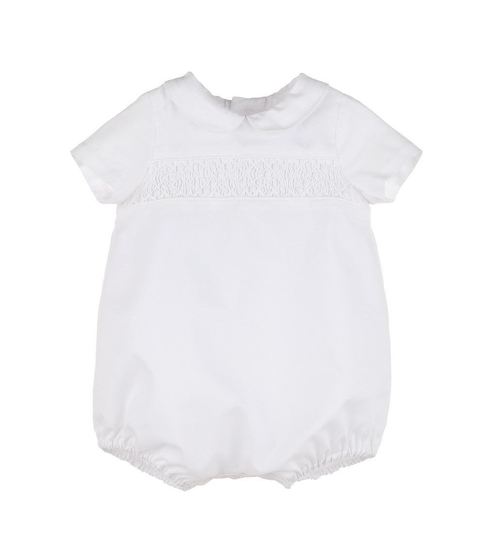 Luli & Me Baby Boys Classic White Smocked Bubble with Collar