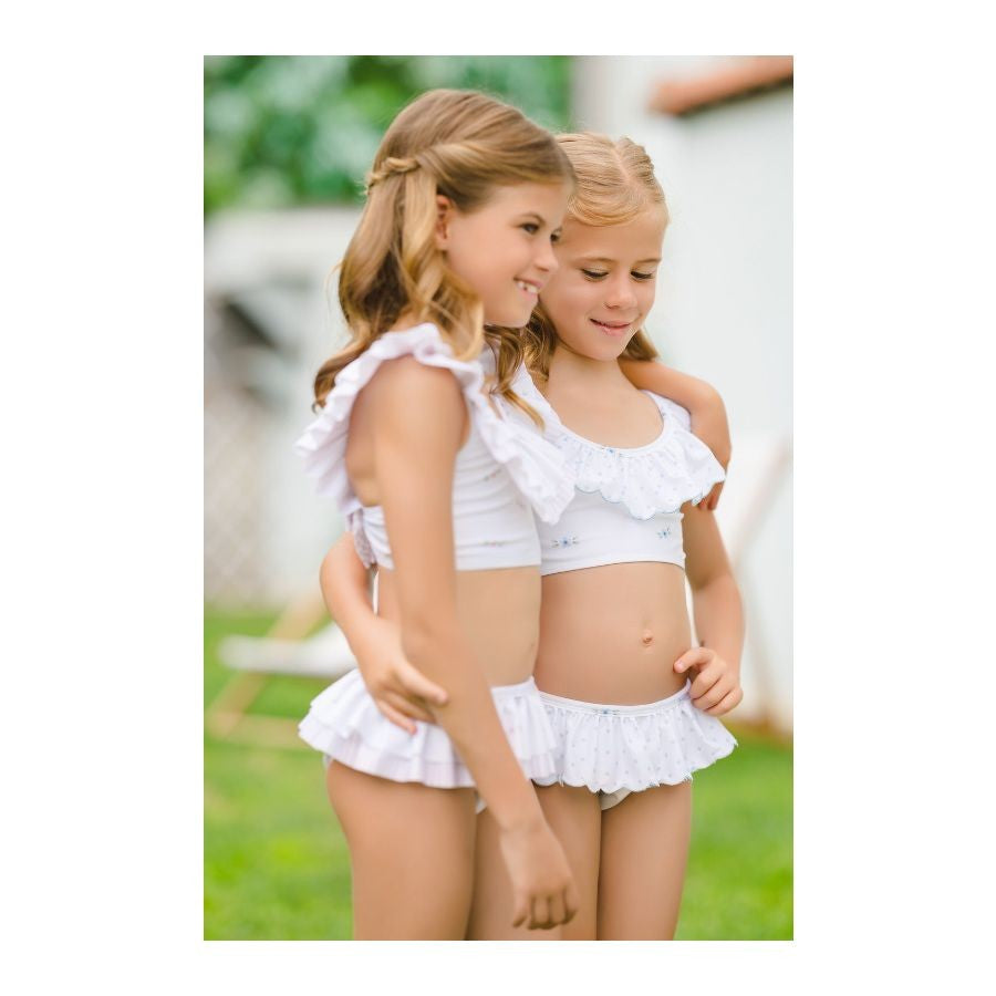 Sal & Pimenta Girls Ruffle Bikini Swimsuit - Bow on Back - Blossoms Pink by Sal & Pimenta