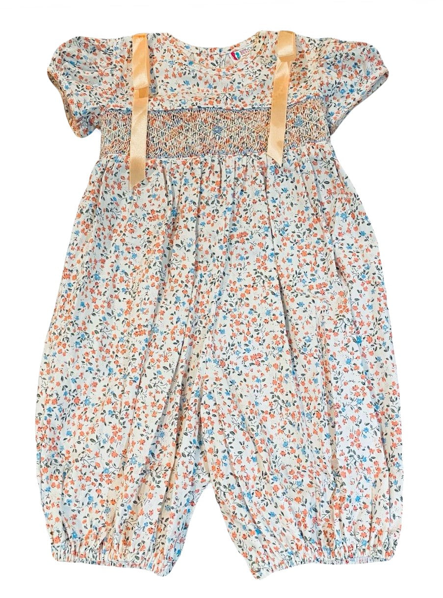 The Best Dressed Child Girls Fall Floral Smocked Romper with Bows on Shoulders by Best Dressed Child
