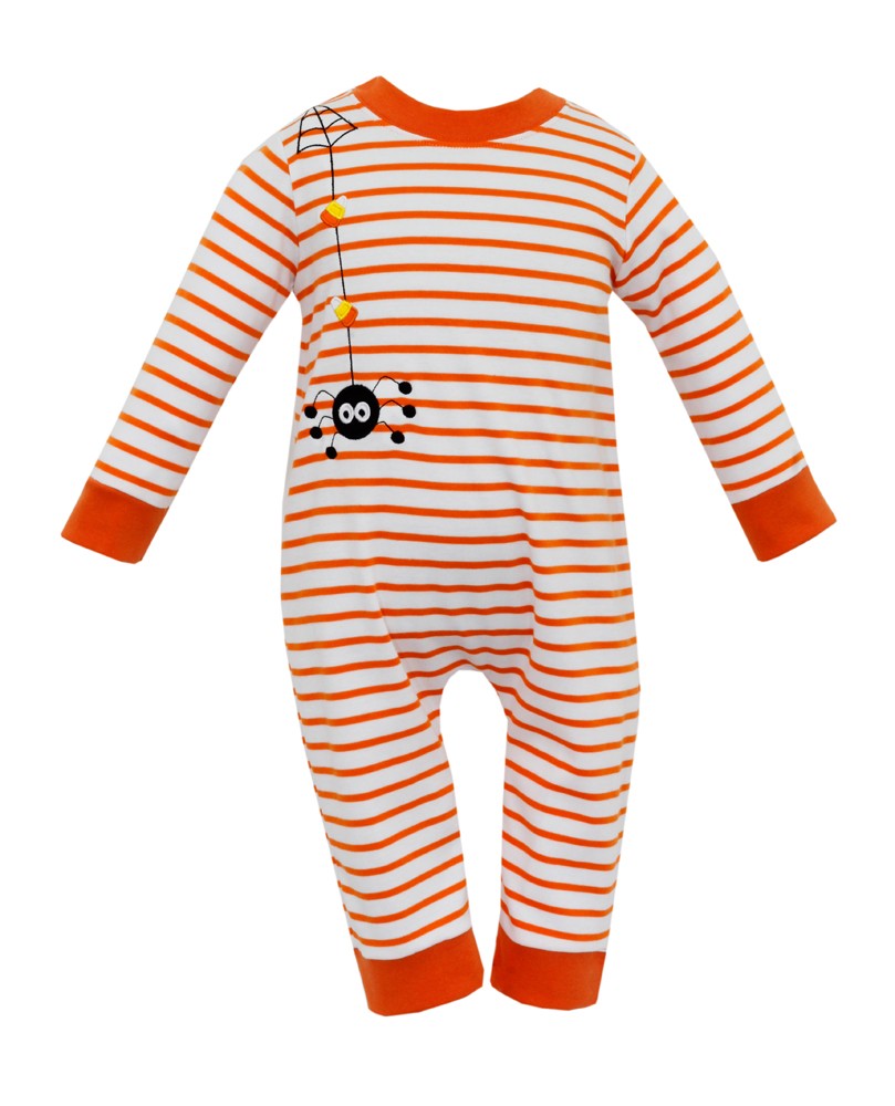 Claire & Charlie Baby Boys Knit Romper - Orange Stripes with Halloween Spider by Claire & Charlie