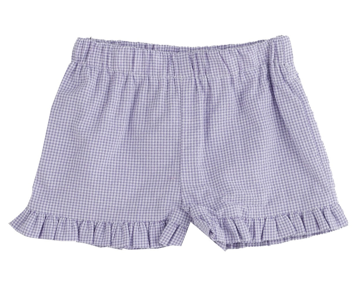 Color Works by Funtasia Girls Ruffle Shorts - Seersucker - Lavender