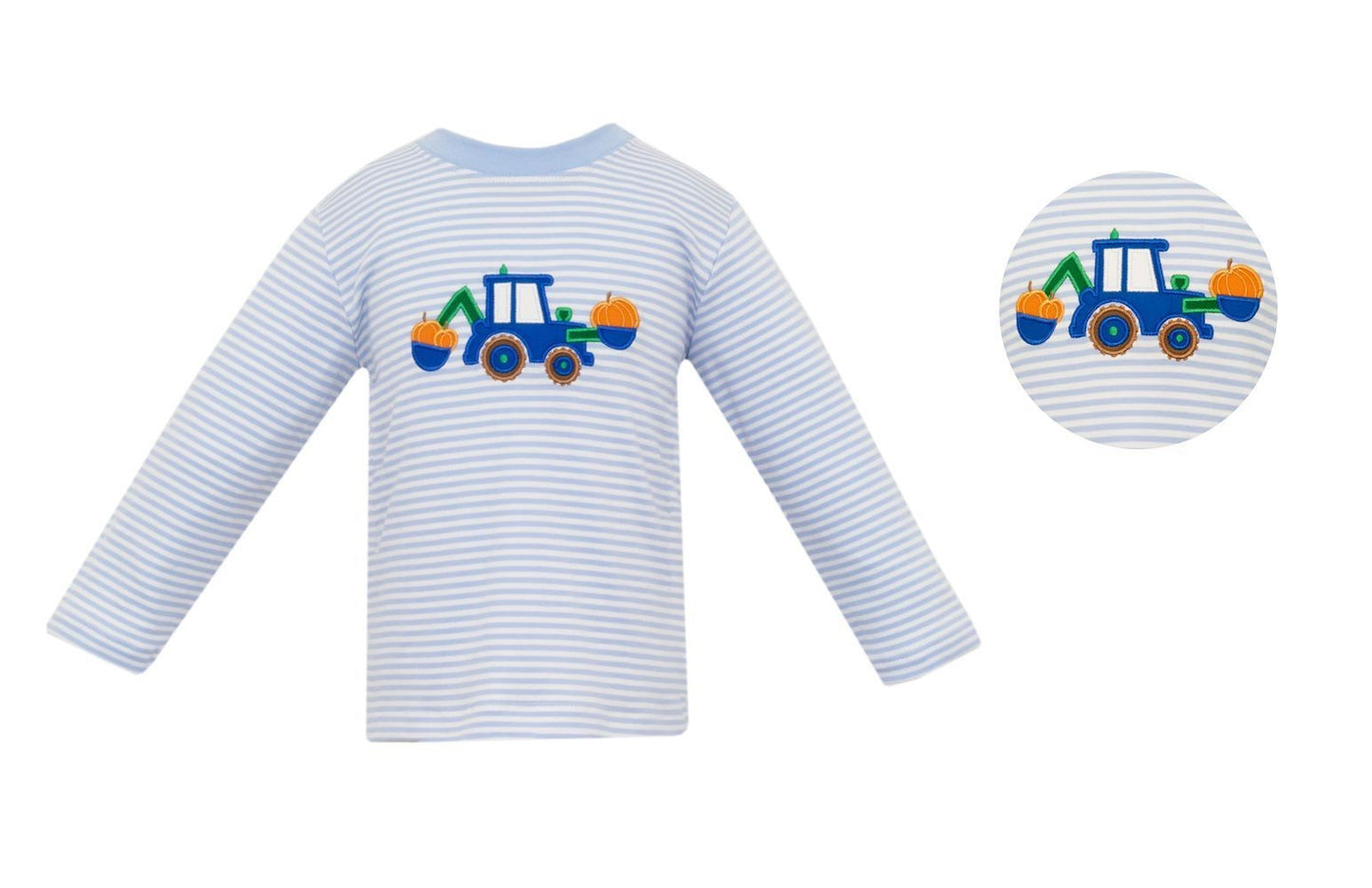 Claire & Charlie Boys Light Blue Striped Shirt - Applique Pumpkin Truck by Claire & Charlie