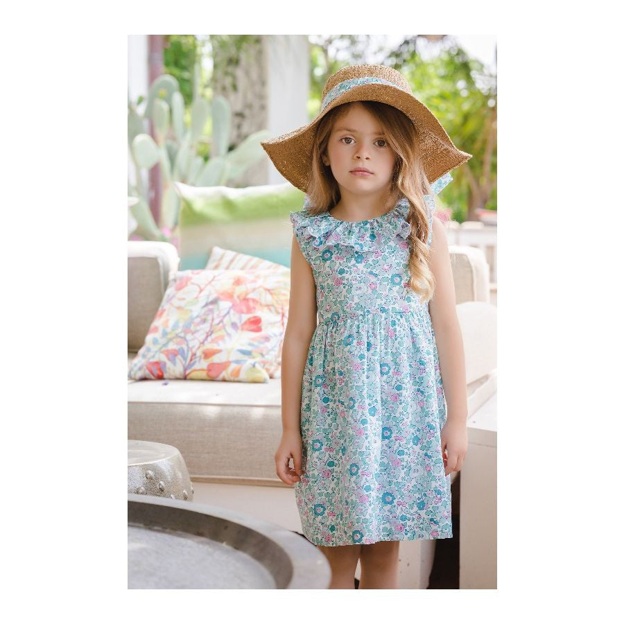 Sal & Pimenta Girls Dress - Aqua Betsy Liberty Floral with V-Back
