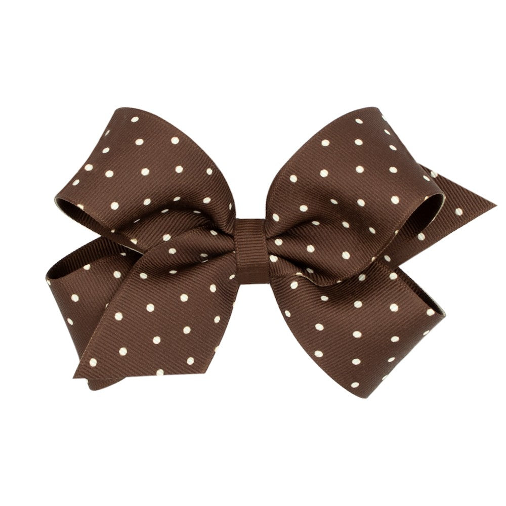 Wee Ones Girls Grosgrain Overlay Bow - Tiny Dots - Coffee Brown