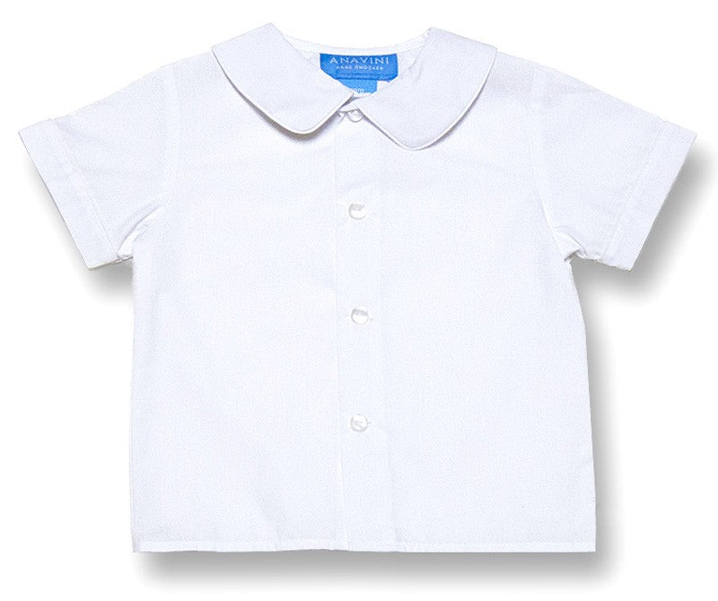Anavini Baby / Toddler Boys White Piped Dress Shirt with Collar - Short Sleeves