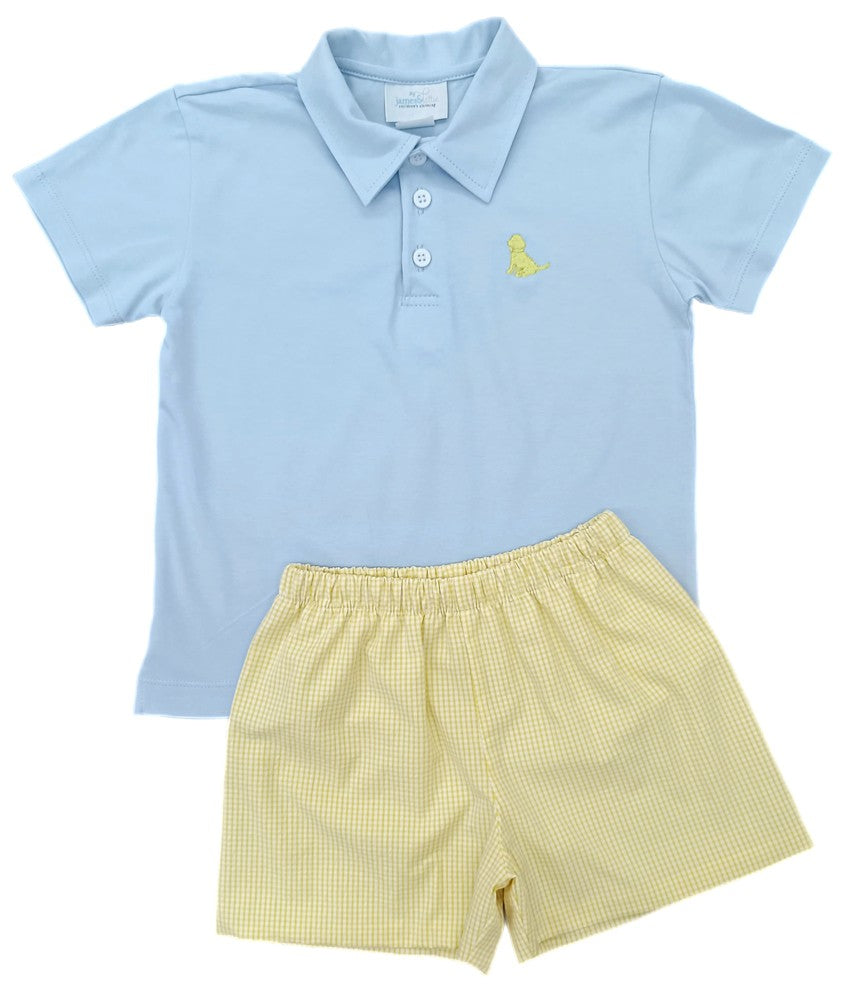 James & Lottie Boys Polo Shirt - Light Blue with Yellow Puppy Dog by James & Lottie