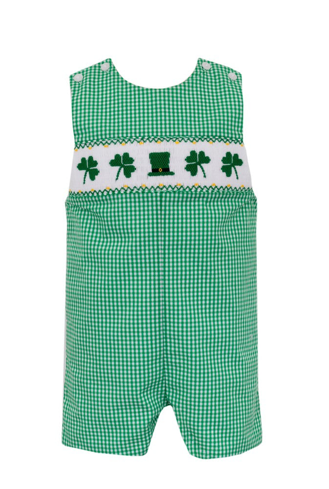 Anavini Velani Boys Green Gingham Smocked St. Patrick's Day Shamrocks Jon Jon