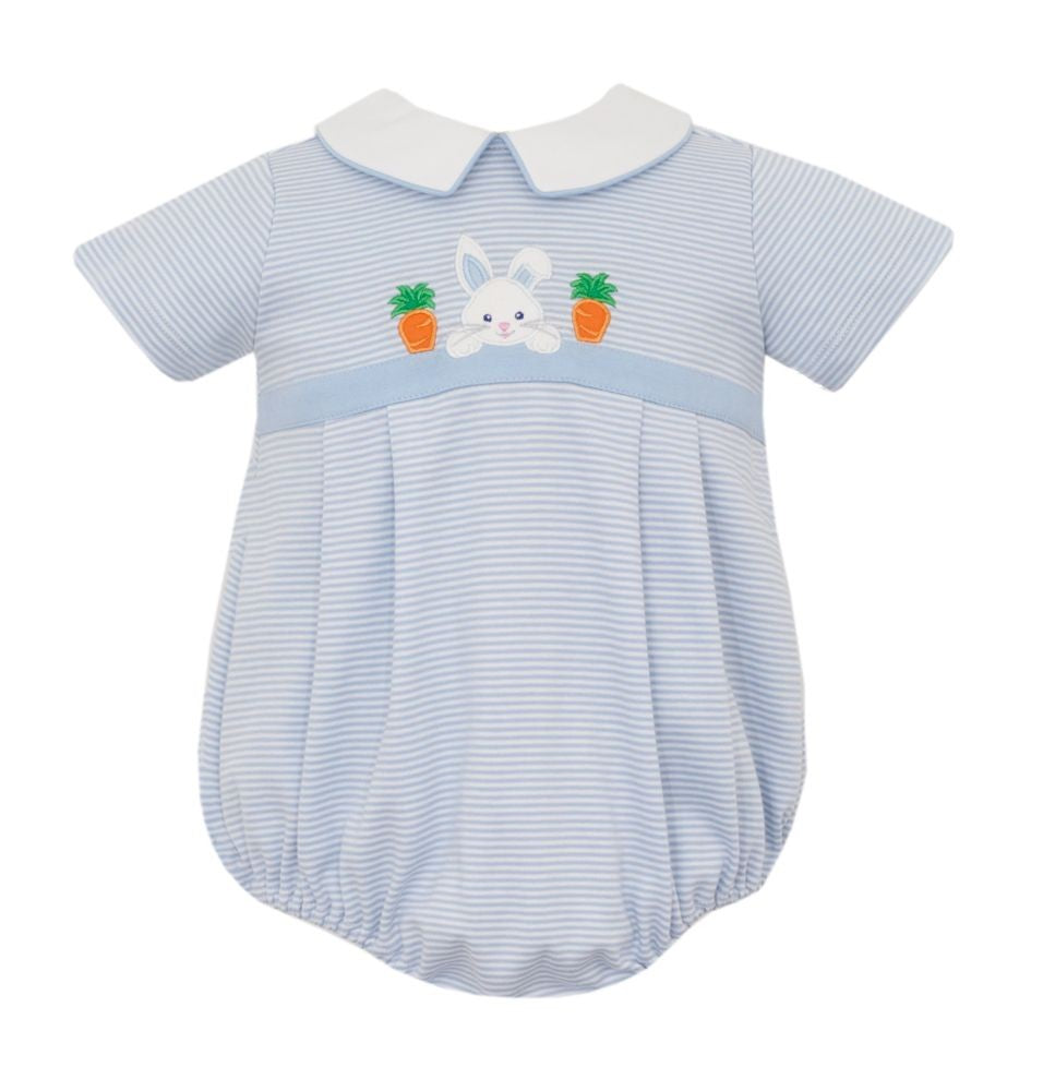 Claire & Charlie Baby Boys Light Blue Knit Stripe Bubble - Bunny Face