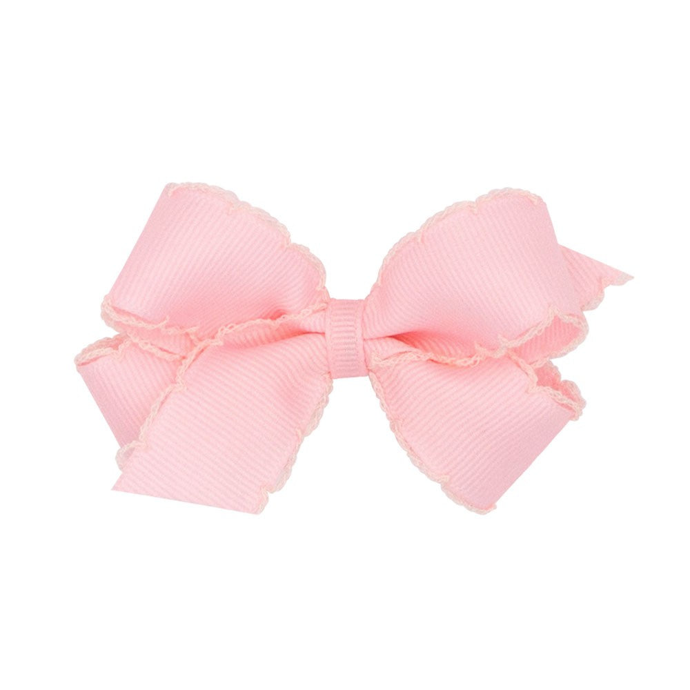 Wee Ones Girls Hair Bow - Monotone Moonstitch - Light Pink