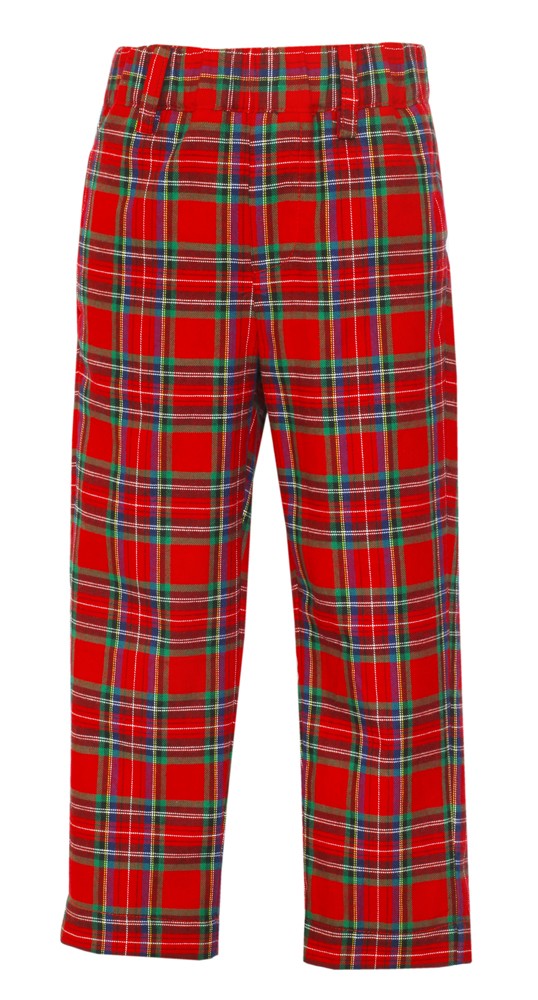 Anavini Couture Boys Red Holiday Plaid Tailored Pants by Anavini