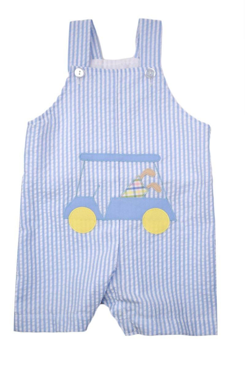 Funtasia Too Boys Light Blue Striped Shortall - Applique Golf Cart by Funtasia