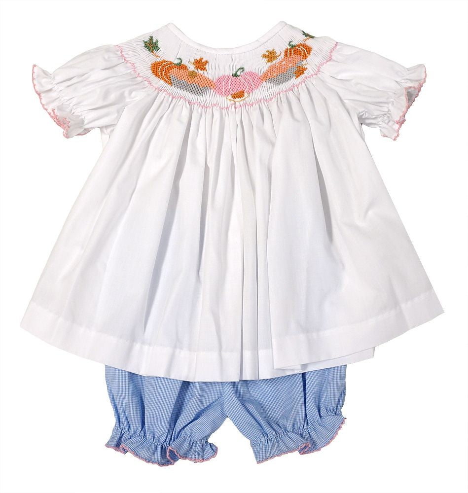 LuLu BeBe Baby Girls Blue Gingham Bloomers Set - Smocked Pumpkins by LuLu BeBe