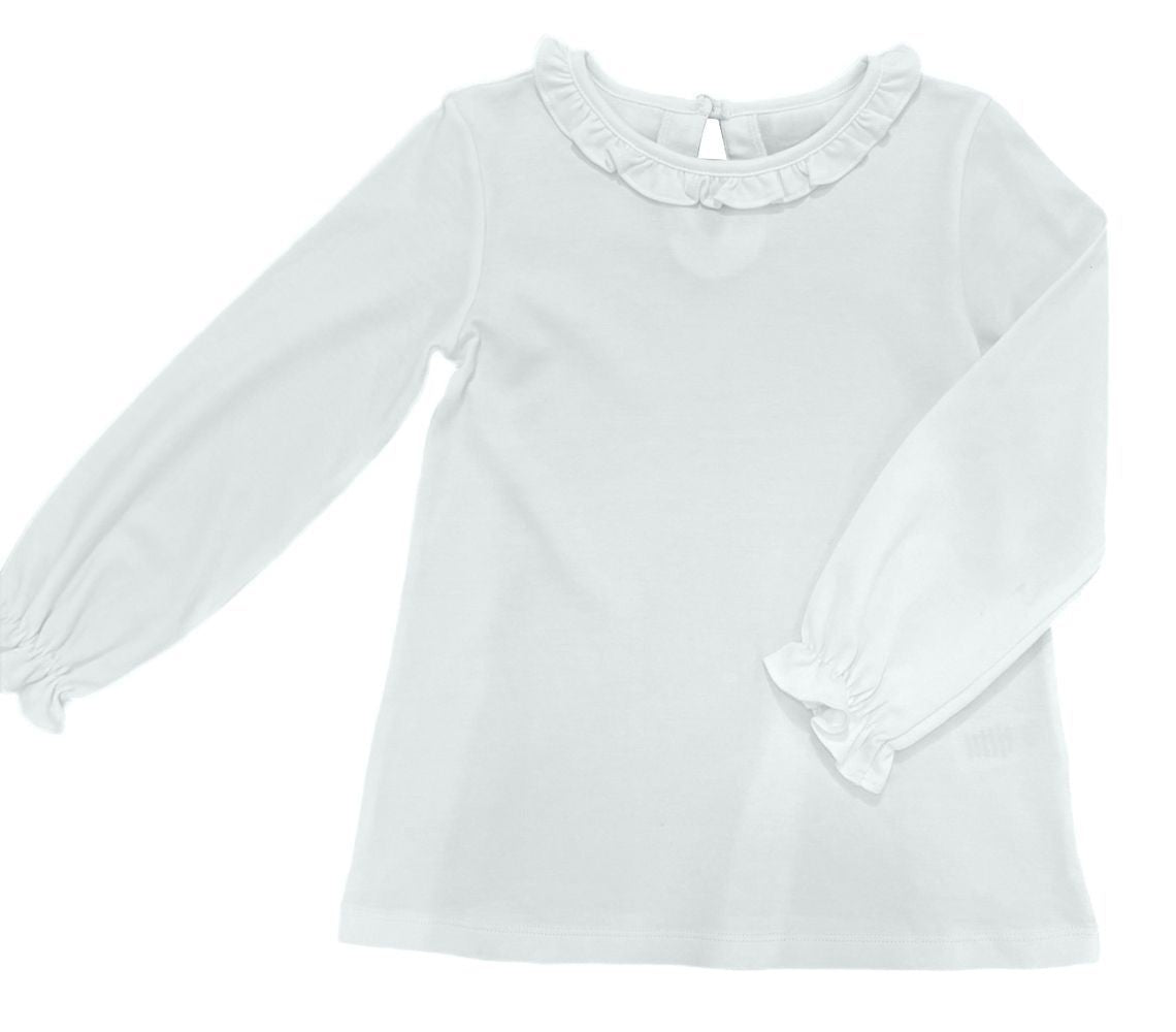 James & Lottie Girls Knit Ruffle Neck Top - White