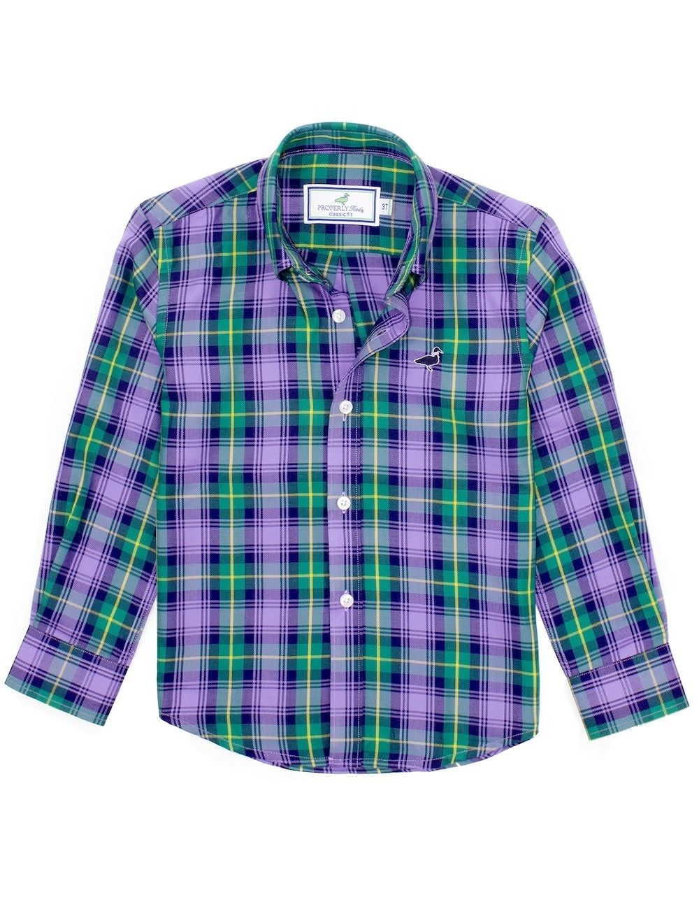 Properly Tied Boys Seasonal Sport Shirt - Purple Mardi Gras Rex Plaid