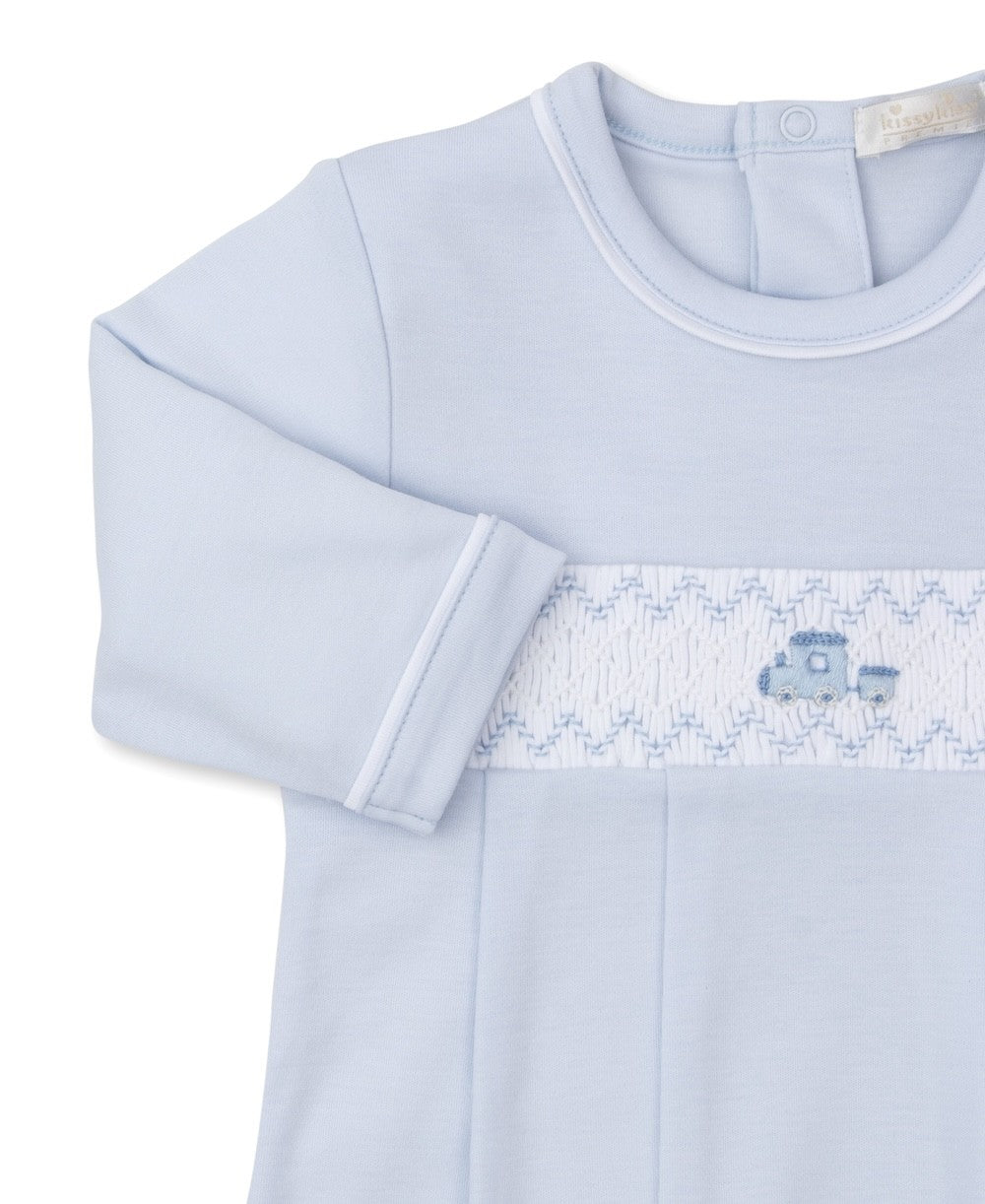 Kissy Kissy Baby Boys Light Blue Smocked Train Sack Gown