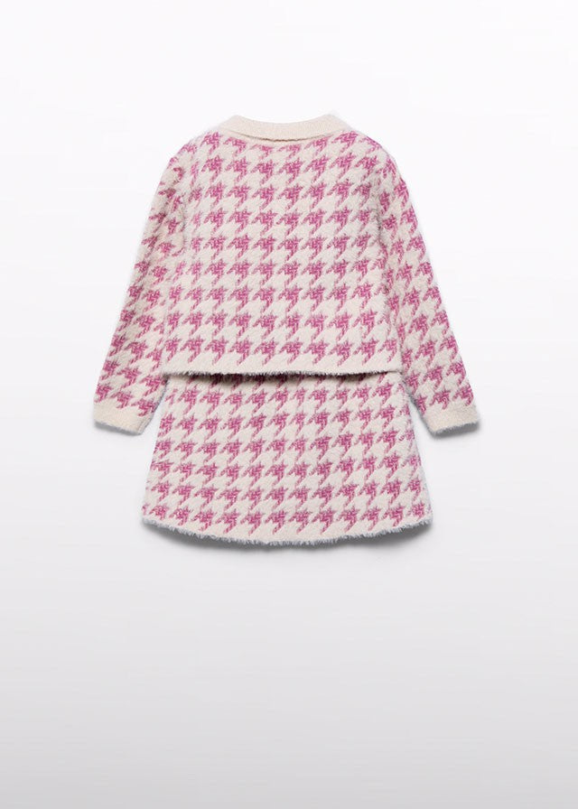 Abel & Lula Girls Pink Houndstooth Sweater Knit Skirt Set