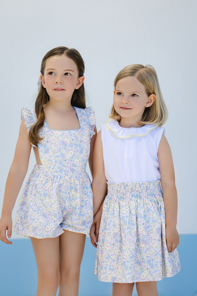 Sal & Pimenta Girls Sleeveless Top - Yellow Picot Trim