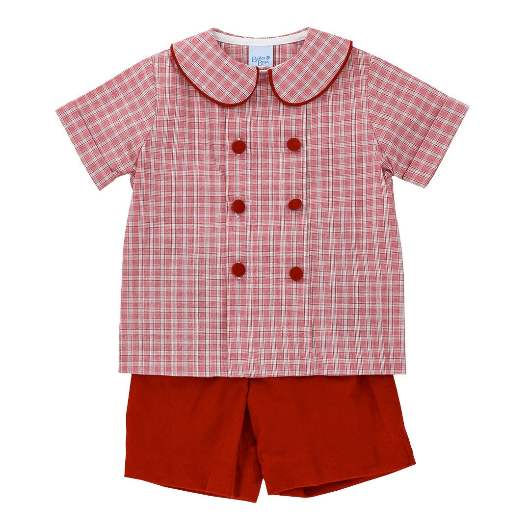 Bailey Boys Dressy Short Set - Red Cord and Wembley Plaid