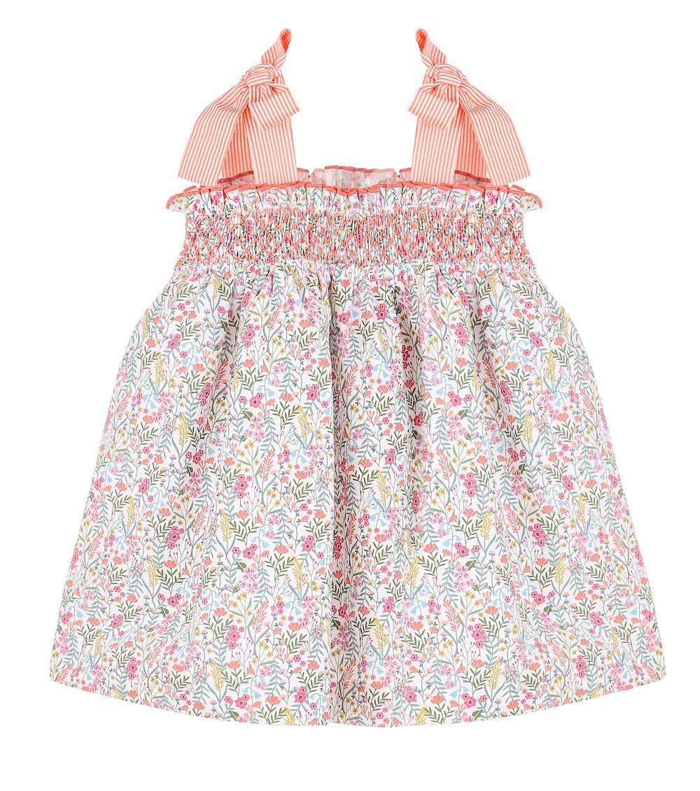 Sophie & Lucas Girls Coral Print Smocked Sissy Sun Dress