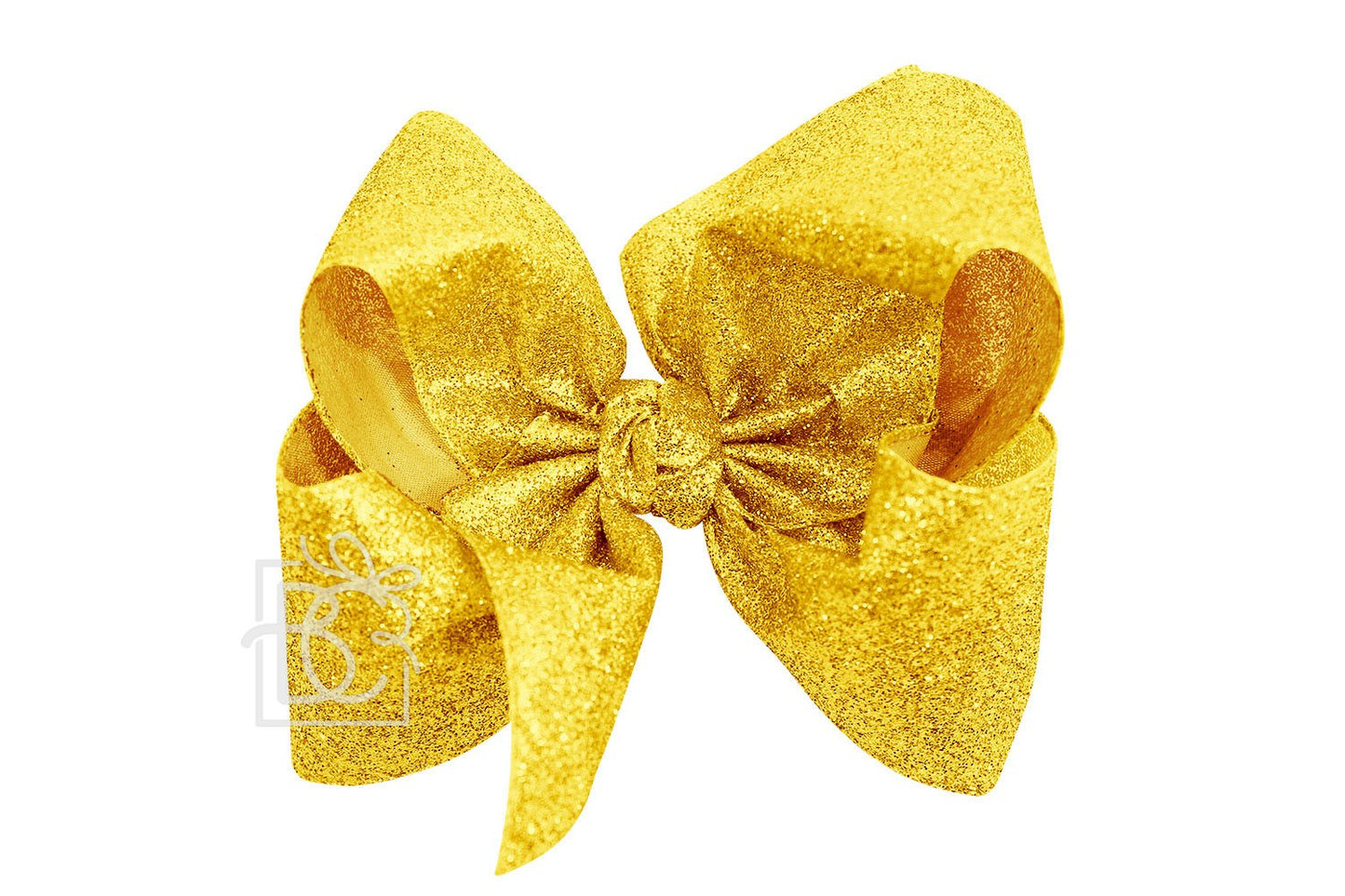 Beyond Creations Girls Hair Bow on Clip - Gum Drop Glitter Metallic Ribbon - Bright Yellow