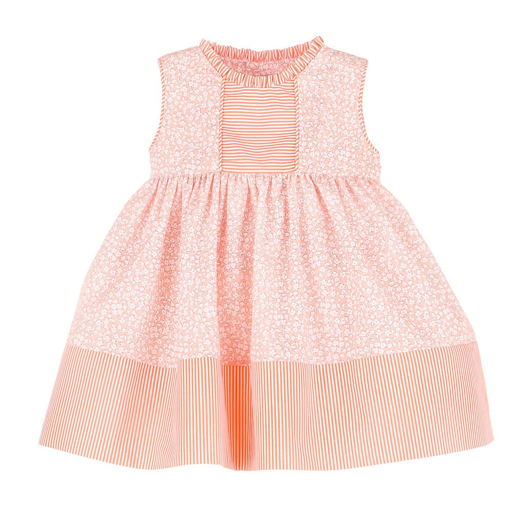 Sophie & Lucas Girls Sleeveless Tuck Dress with Sash - Coral Orange