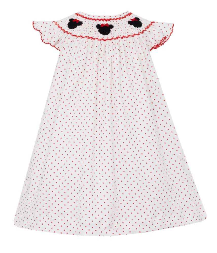 Petit Bebe Knits Girls Smocked Minnie Mouse Red and White Polka Dot Angel Wing Dress