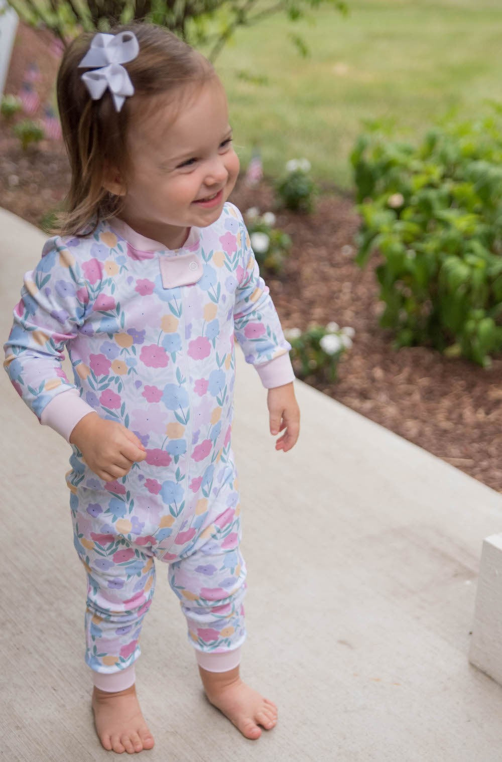 James & Lottie Girls Pink Vintage Floral Pajamas - Zip Up