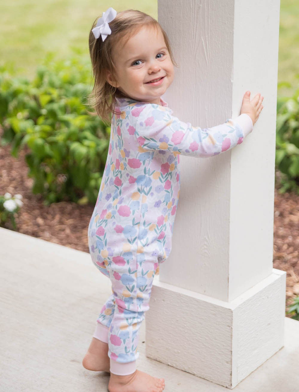 James & Lottie Girls Pink Vintage Floral Pajamas - Zip Up