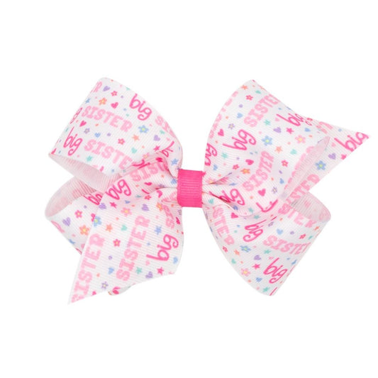 Wee Ones Girls Printed Grosgrain Bow - Pink Big Sister