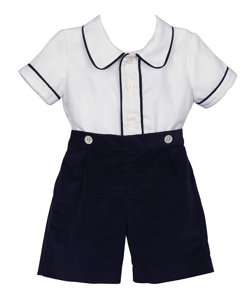Luli & Me Baby / Toddler Boys Navy Blue Cord Button On Outfit