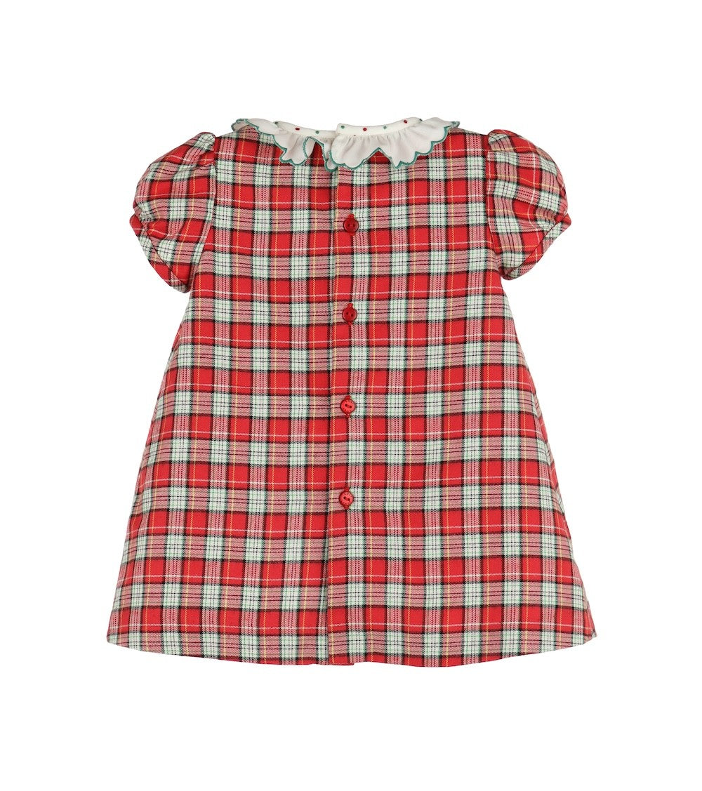 Luli & Me Girls Red Holiday Scottish Tartan Smocked Dress - Ruffle Collar