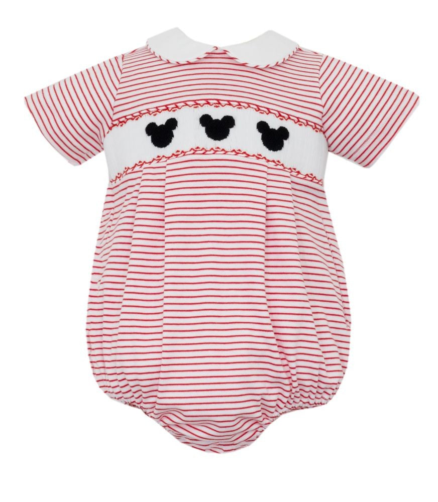 Petit Bebe Knits Baby Boys Red Stripe Smocked Mickey Mouse Bubble
