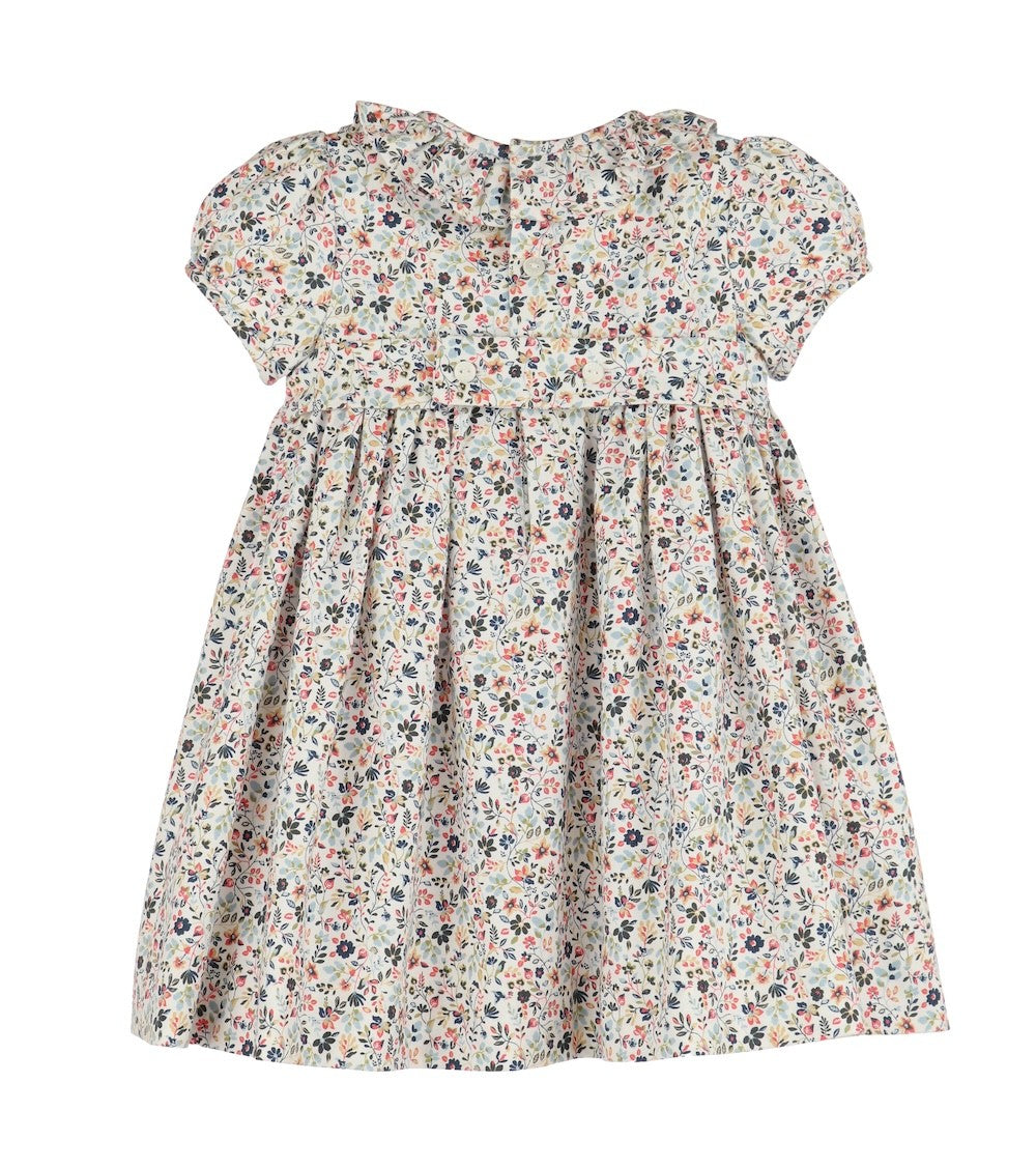 Luli & Me Girls Majestic Blue Floral Smocked Dress - Ruffle Collar