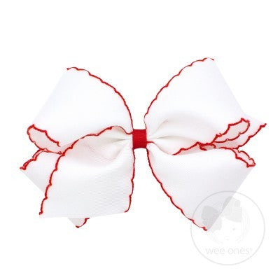 Wee Ones Girls Classic Moonstitch Bow - White with Red