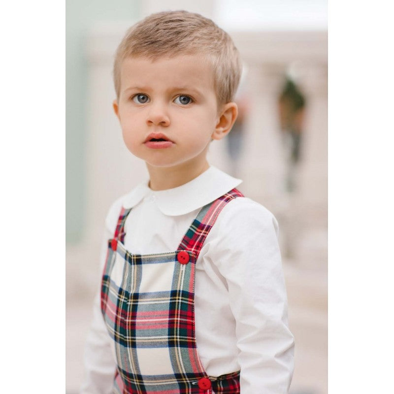 Sal & Pimenta Baby / Toddler Boys Shortall - Holiday Plaid - Red & White