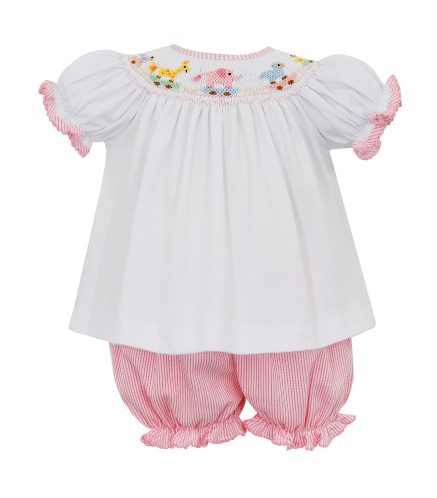 Petit Bebe Knits Baby Girls Pink Check Smocked Pull Toy Animals Bloomers Set by Petit Bebe