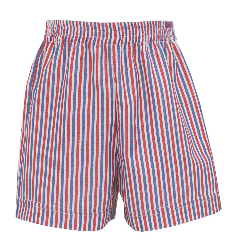 Claire & Charlie Boys Pull On Shorts - Red / Blue Stripe