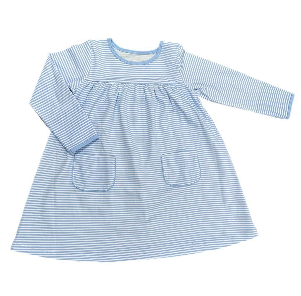 James & Lottie Girls Lennon Knit Pocket Dress - Light Blue Stripes by James & Lottie