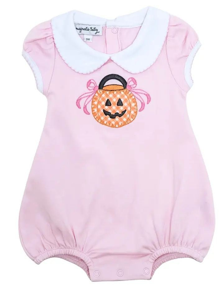 Magnolia Baby Girls Trick or Treat Applique Pumpkin Bubble - Pink