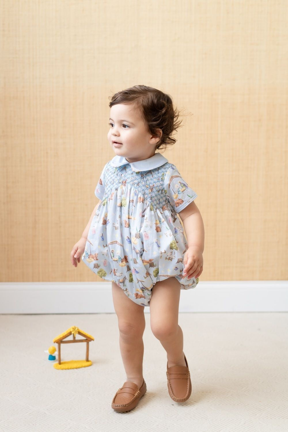 La Boutique by Dondolo Baby Boys Smocked Bubble - Christmas Nativity Print by Dondolo
