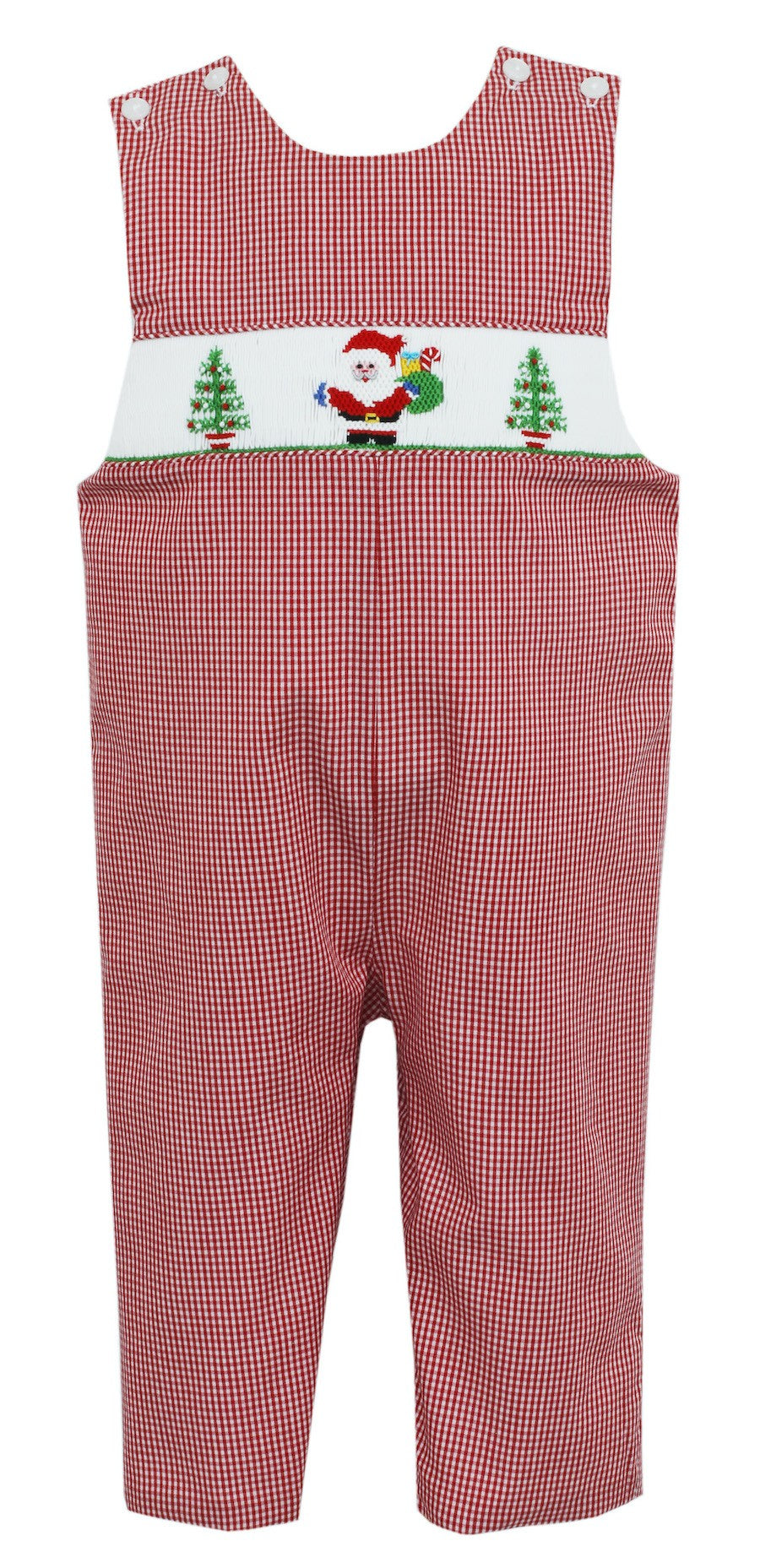 Petit Bebe Baby / Toddler Boys Red Check Smocked Santa & Christmas Trees Longall
