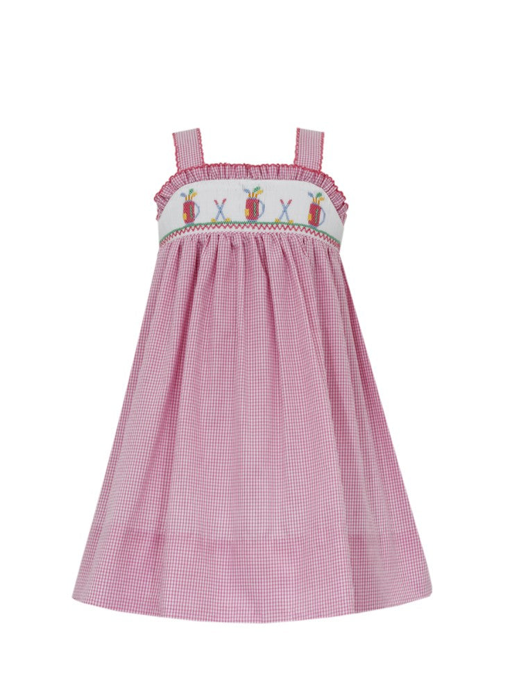 Petit Bebe Toddler Girls Hot Pink Check Smocked Golf Sun Dress