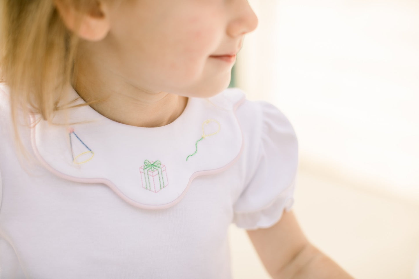 Lullaby Set Girls White Scarlett Blouse - Scallop Collar - Birthday Embroidery