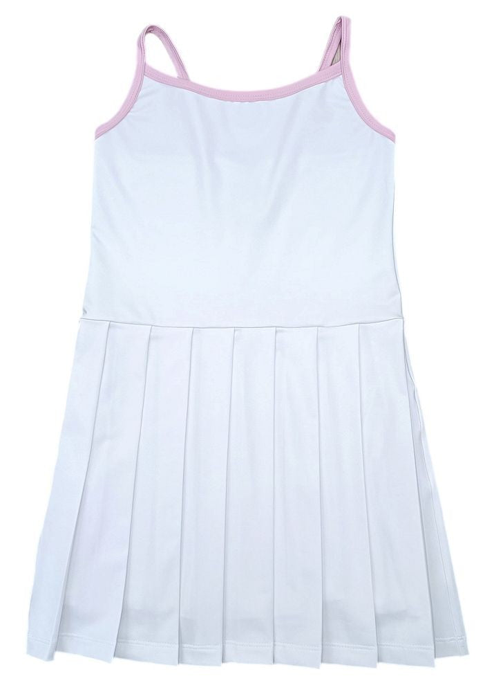 Be Elizabeth by James & Lottie Girls Pleated White Athleisure Tennis Dress - Piped in Pink