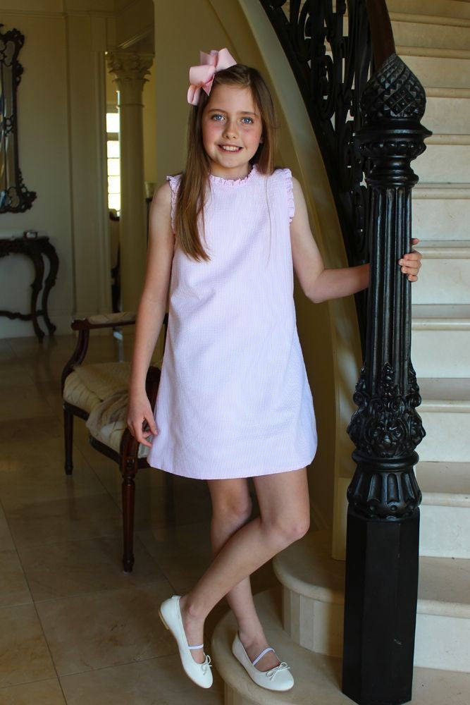Susanne Lively Girls Sleeveless Seersucker A-Line Dress with Ruffles - Pink