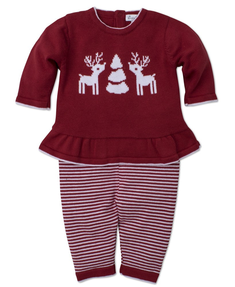Kissy Kissy Baby Girls Red Reindeer Sweater with Peplum