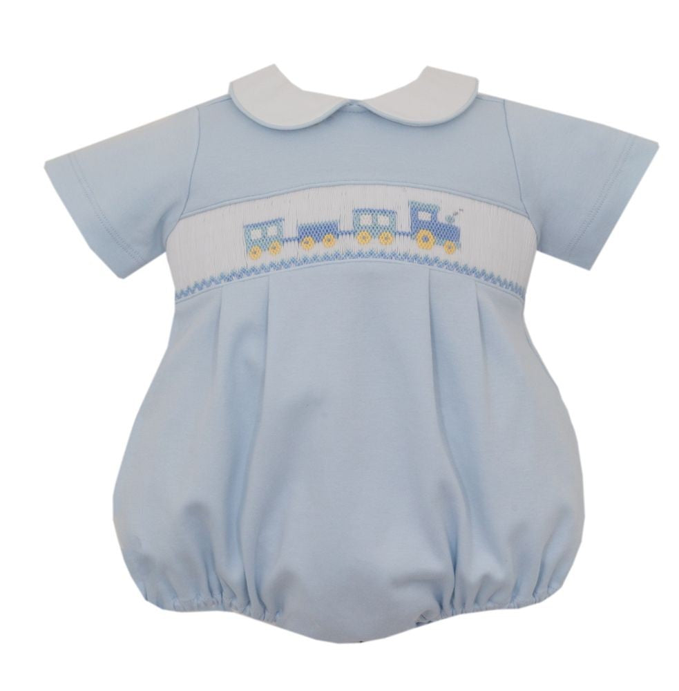 Petit Bebe Knits Baby Boys Light Blue Bubble - Smocked Train by Petit Bebe