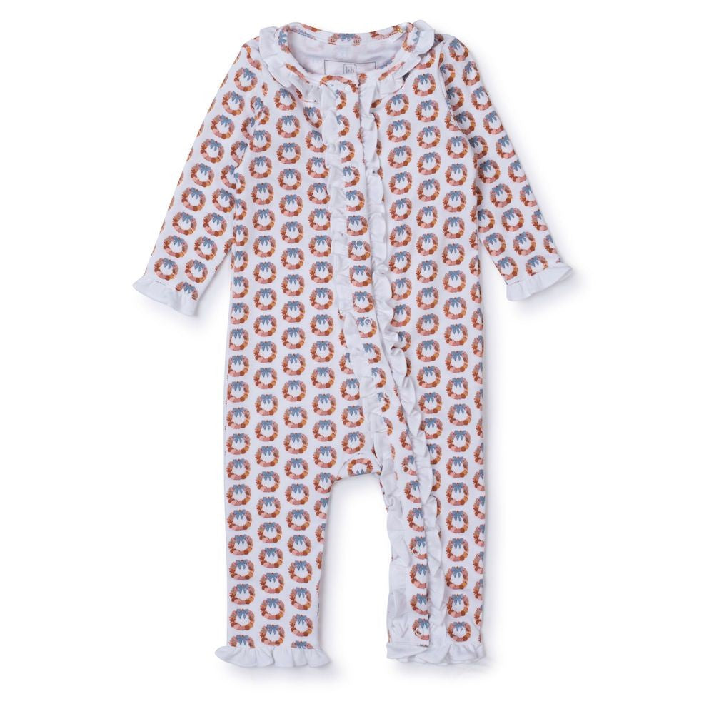 Lila & Hayes Baby Girls Grey Ruffle Romper - Pumpkin Wreaths