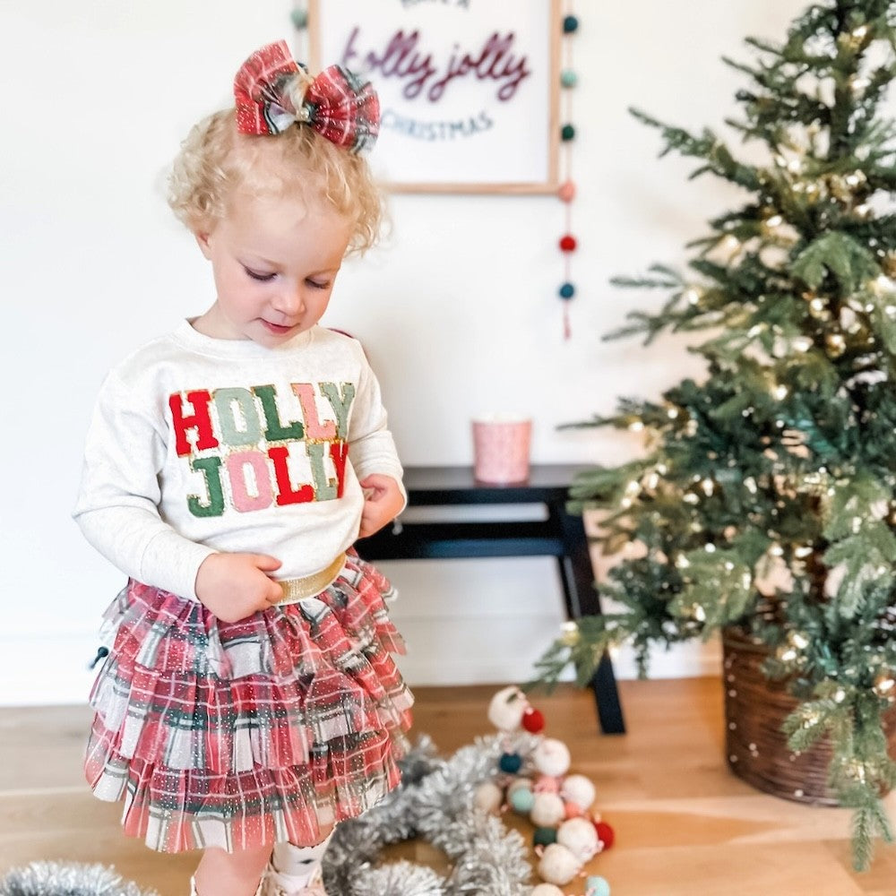 Sweet Wink Holly Jolly Patch Christmas Sweatshirt - Natural Ivory